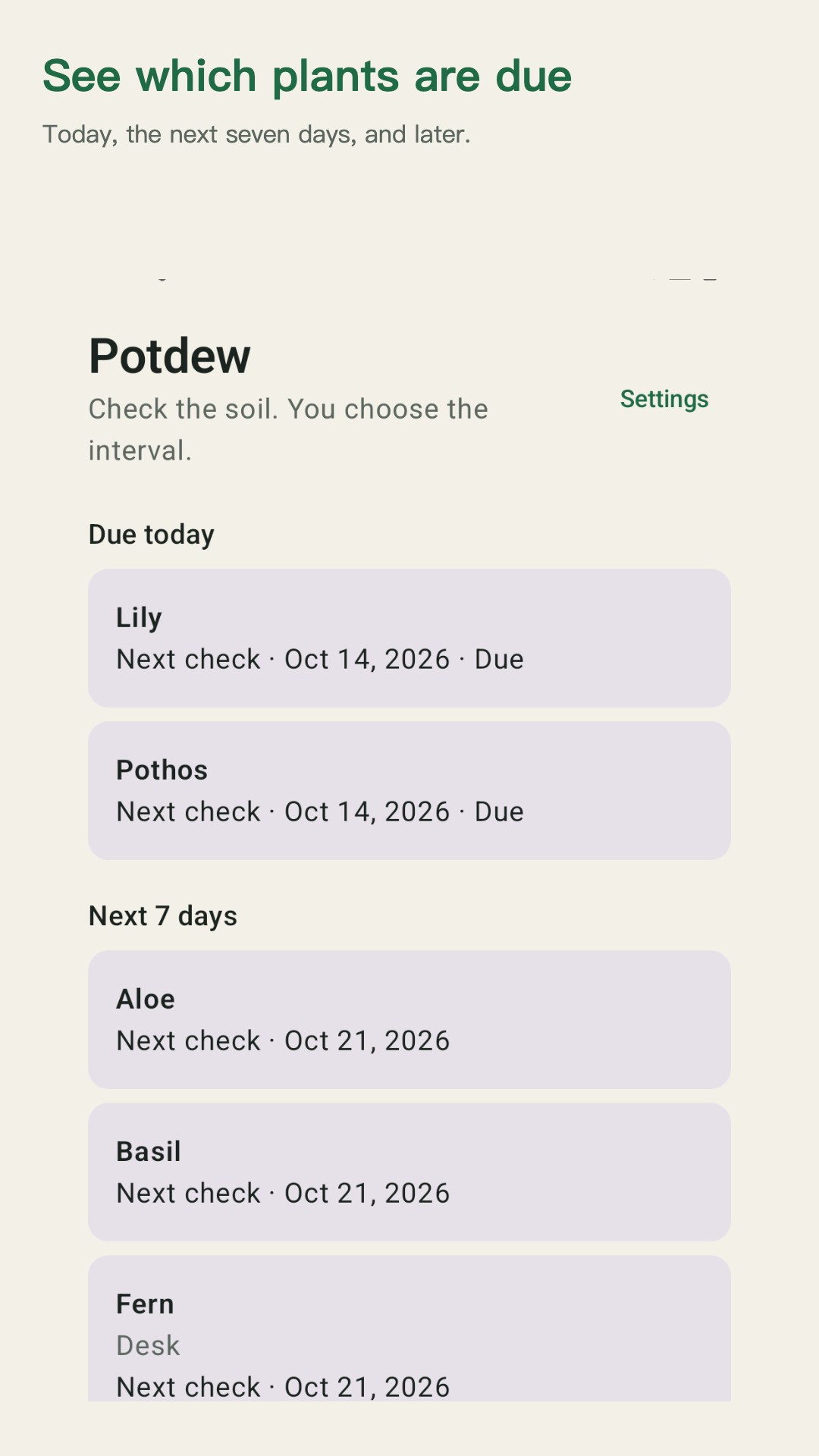 Potdew: Plant Check Log